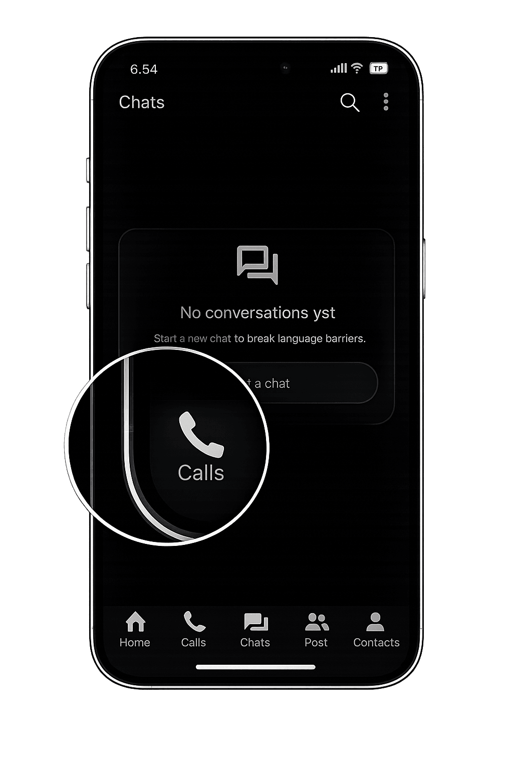 Calls icon highlighted on 6chatting navigation