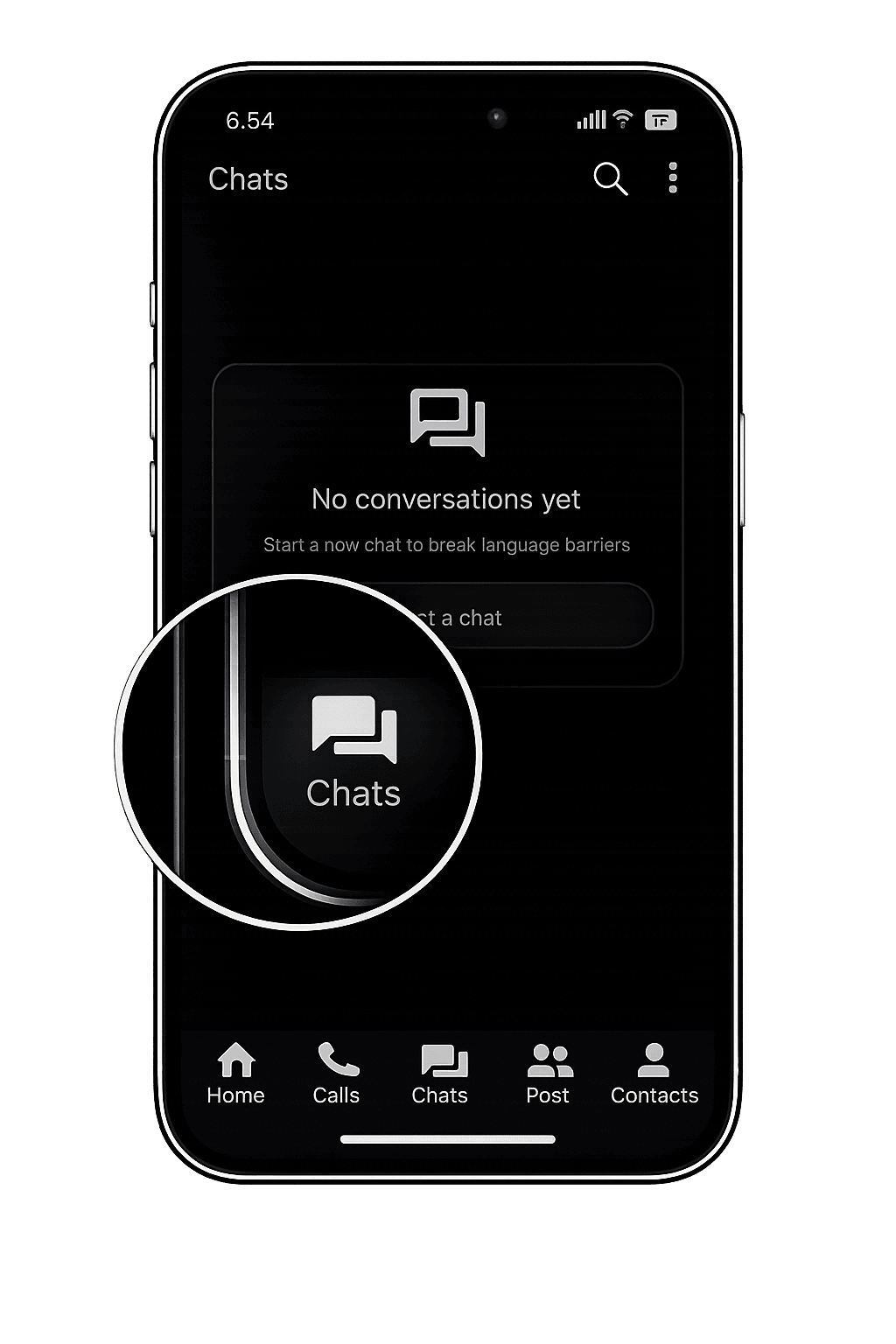 Chats icon highlighted on 6chatting navigation