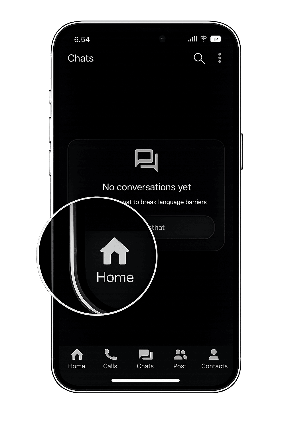 Home icon highlighted on 6chatting navigation